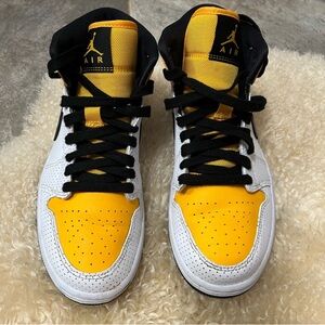 Air Jordan 1 Mid Yellow Black White Sneakers